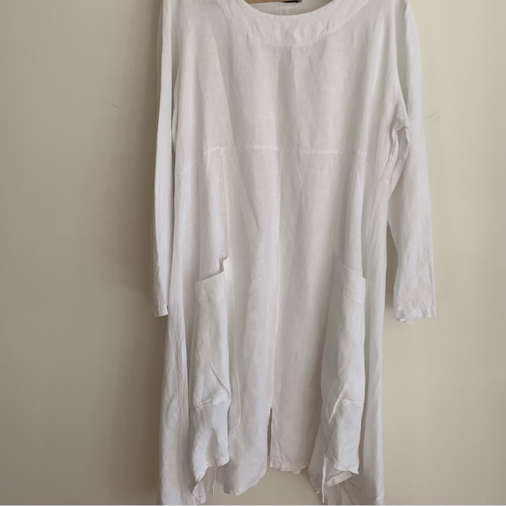 Linen lagenlook  Made in Italy Asymmetrical dress Coastal Vacation resort